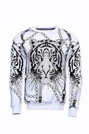 Tiger Patterned Slim Fit White SweatshirtTiger Patterned Slim Fit White Sweatshirt - Wessi