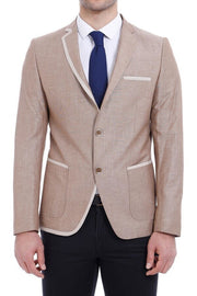 Two Buttons Brown Linen Jacket  - Wessi