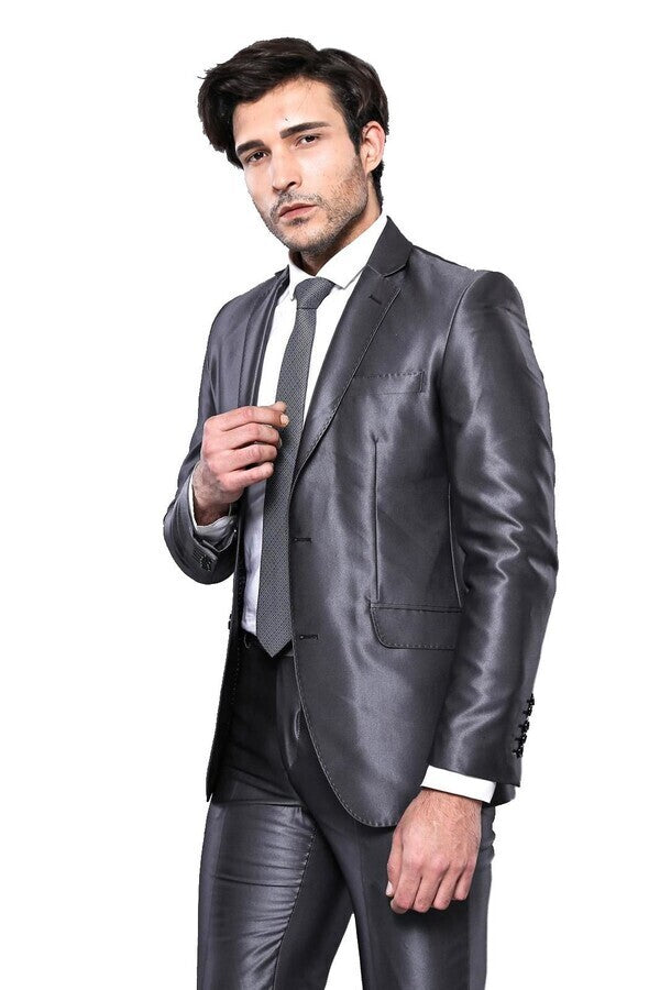 Two Buttons Shiny Fume Suit - Wessi