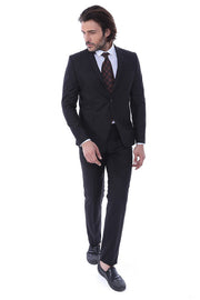 Two Piece Slim Fit Black Men Suit - Wessi