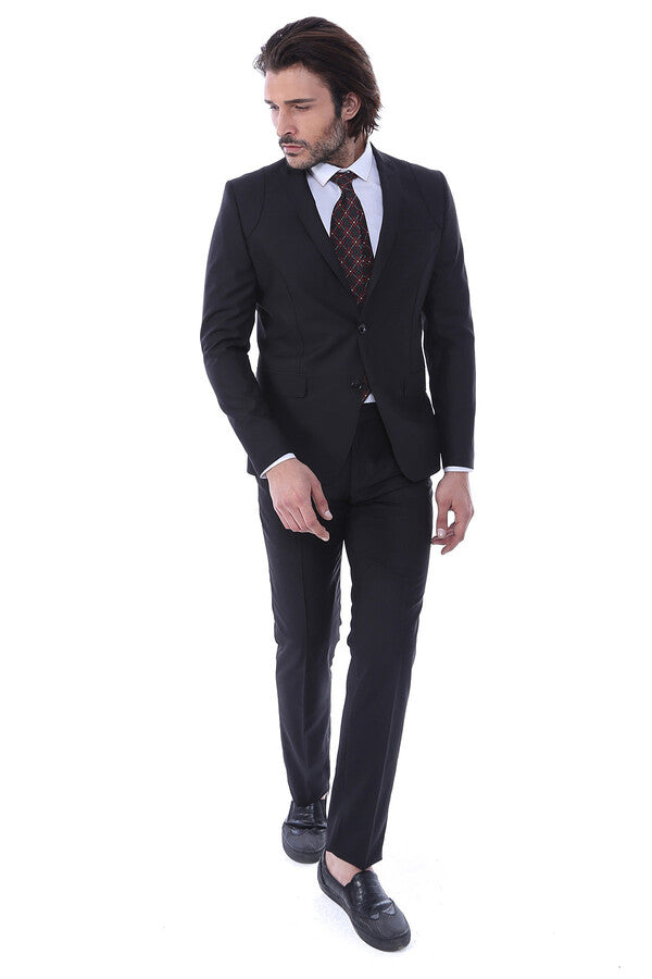 Two Piece Slim Fit Black Men Suit - Wessi