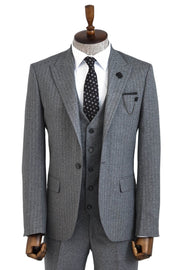 Striped Vested Grey Men's Suit    - Wessi