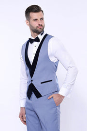 Velvet Collar Patterned Blue Tuxedo | Wessi