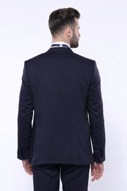 Velvet Collar Patterned Dark Blue Tuxedo - Wessi