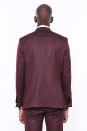 Velvet Lapel Patterned Vested Burgundy Men Tuxedo - Wessi