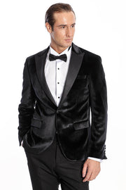 Velvet Slim Fit Black Men Prom Blazer - Wessi