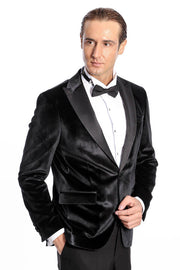 Velvet Slim Fit Black Men Prom Blazer - Wessi