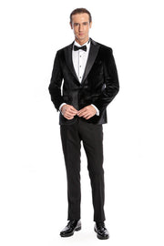 Velvet Slim Fit Black Men Prom Blazer - Wessi