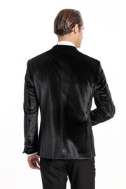 Velvet Slim Fit Black Men Prom Blazer - Wessi