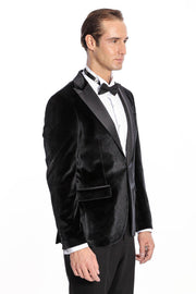 Velvet Slim Fit Black Men Prom Blazer - Wessi