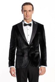 Velvet Slim Fit Black Men Prom Blazer - Wessi