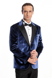 Velvet Slim Fit Blue Men Prom Blazer - Wessi