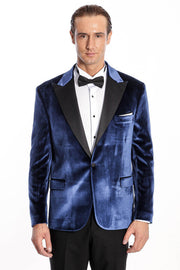 Velvet Slim Fit Blue Men Prom Blazer - Wessi