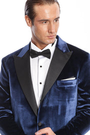 Velvet Slim Fit Blue Men Prom Blazer - Wessi