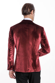 Velvet Slim Fit Burgundy Men Prom Blazer - Wessi