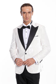 Velvet Slim Fit White Men Prom Blazer - Wessi