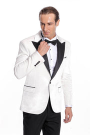 Velvet Slim Fit White Men Prom Blazer - Wessi