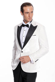 Velvet Slim Fit White Men Prom Blazer - Wessi