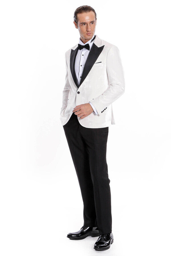 Velvet Slim Fit White Men Prom Blazer - Wessi