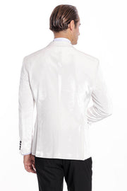 Velvet Slim Fit White Men Prom Blazer - Wessi