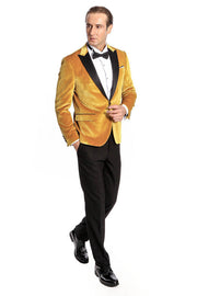 Velvet Slim Fit Yellow Men Prom Blazer - Wessi