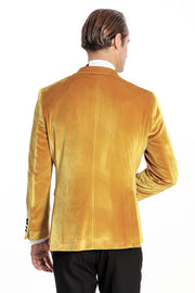 Velvet Slim Fit Yellow Men Prom Blazer - Wessi