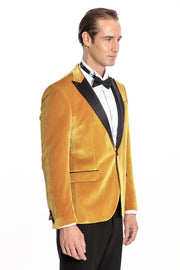 Velvet Slim Fit Yellow Men Prom Blazer - Wessi