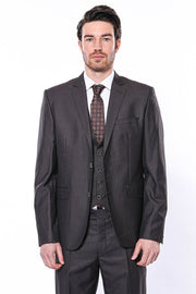 Vested Brown Patterned Men's Suit | Wessi