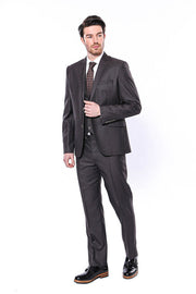 Vested Brown Patterned Men's Suit | Wessi