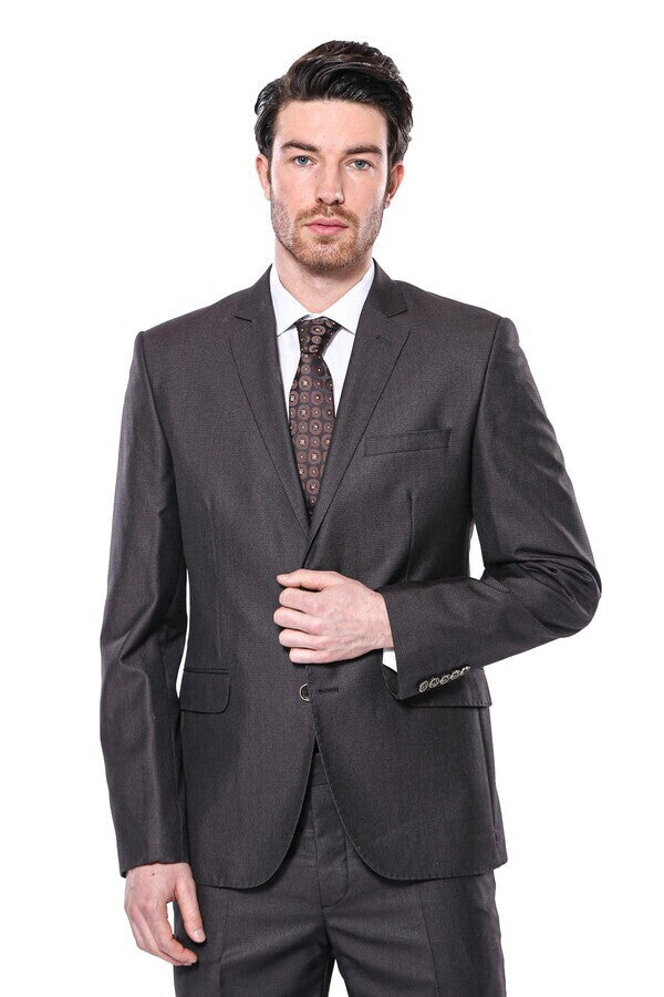 Vested Brown Patterned Men's Suit | Wessi