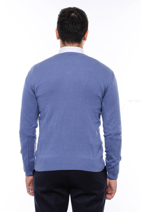 V Neck Blue Men's Knitwear - Wessi