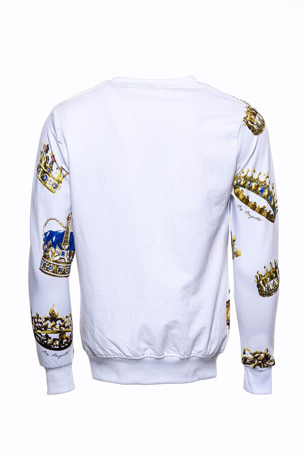 White Patterned Slim Fit Sweatshirt - Wessi