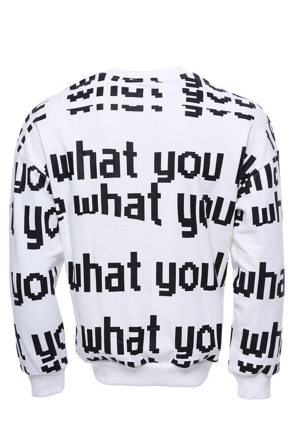 White Printed Circle Neck Sweatshirt - Wessi