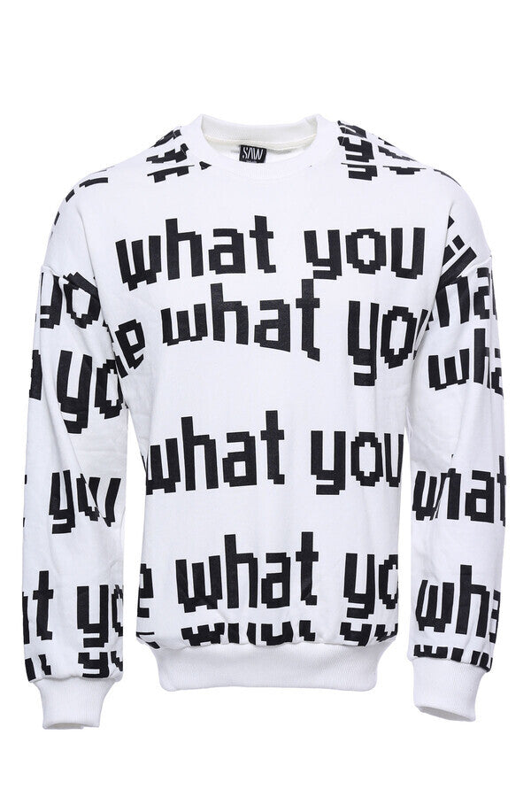 White Printed Circle Neck Sweatshirt - Wessi