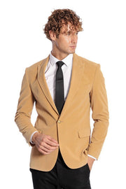 Wide Lapel Velvet Apricot Men Blazer - Wessi