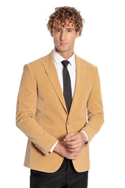 Wide Lapel Velvet Apricot Men Blazer - Wessi