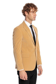 Wide Lapel Velvet Apricot Men Blazer - Wessi