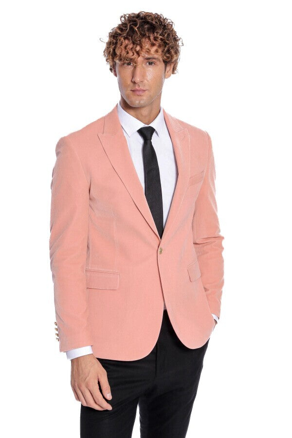 Wide Lapel Velvet Pink Men Blazer - Wessi