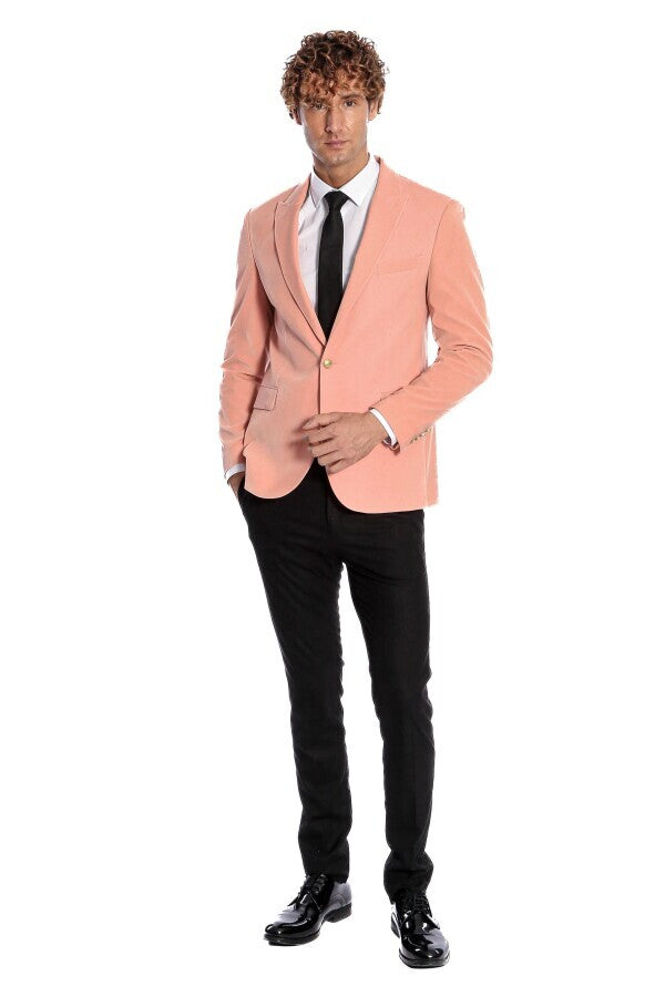 Wide Lapel Velvet Pink Men Blazer - Wessi