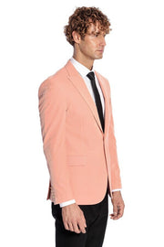 Wide Lapel Velvet Pink Men Blazer - Wessi