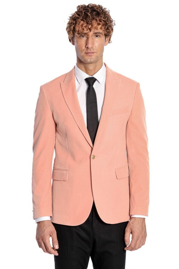 Wide Lapel Velvet Pink Men Blazer - Wessi