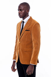 Wide Peak Lapel Velvet Yellow Blazer - Wessi