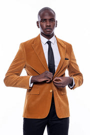 Wide Peak Lapel Velvet Yellow Blazer - Wessi