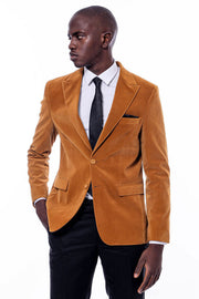 Wide Peak Lapel Velvet Yellow Blazer - Wessi