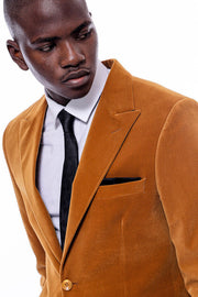 Wide Peak Lapel Velvet Yellow Blazer - Wessi