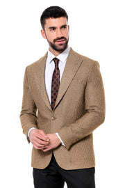 Wool Patterned Slim Fit Light Brown Men Blazer - Wessi