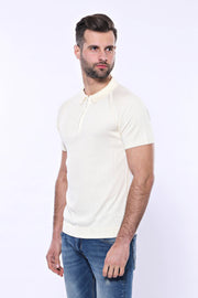 Polo Zippered Patterned Cream Knitted T-Shirt - Wessi