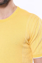 Circle Neck Patterned Yellow Knitted T-Shirt - Wessi