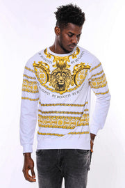 Yellow Lion Patterned Slim Fit White Sweatshirt - Wessi