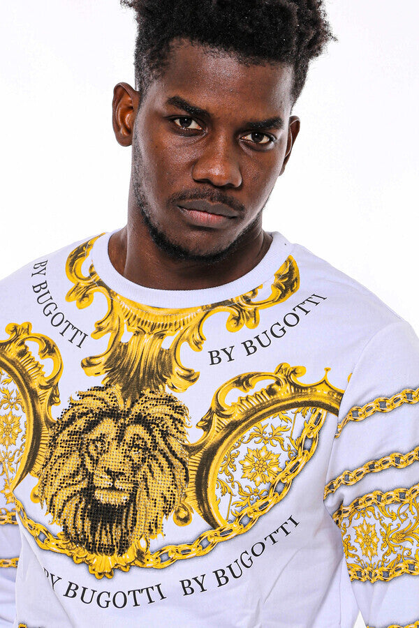 Yellow Lion Patterned Slim Fit White Sweatshirt - Wessi